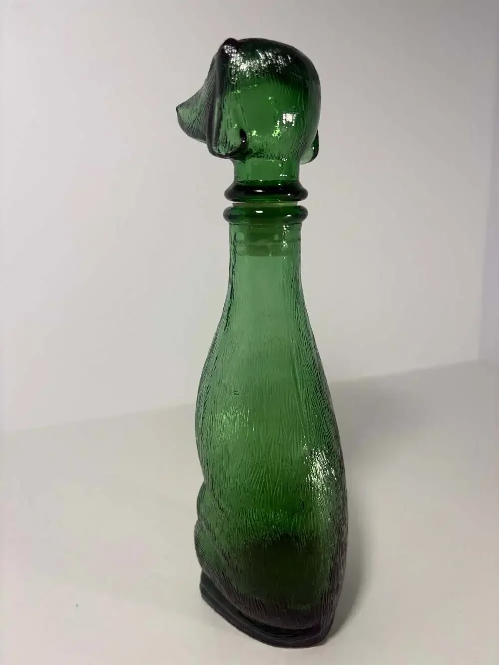 Vintage Empoli Italian Emerald Green Glass Dachshund Dog Decanter Bottle